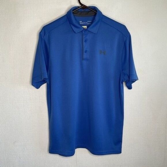 Under Armour Loose Heat Gear Tech Short Sleeve Polo Shirt Men Size Large Blue - Picture 8 of 9